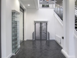 Powder coated double door with automatic operators